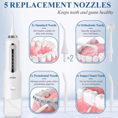 Sejoy Water Flosser Teeth Cleaner Rechargeable Waterproof Portable Cordless Dental Oral Irrigator, Water flossers for Teeth