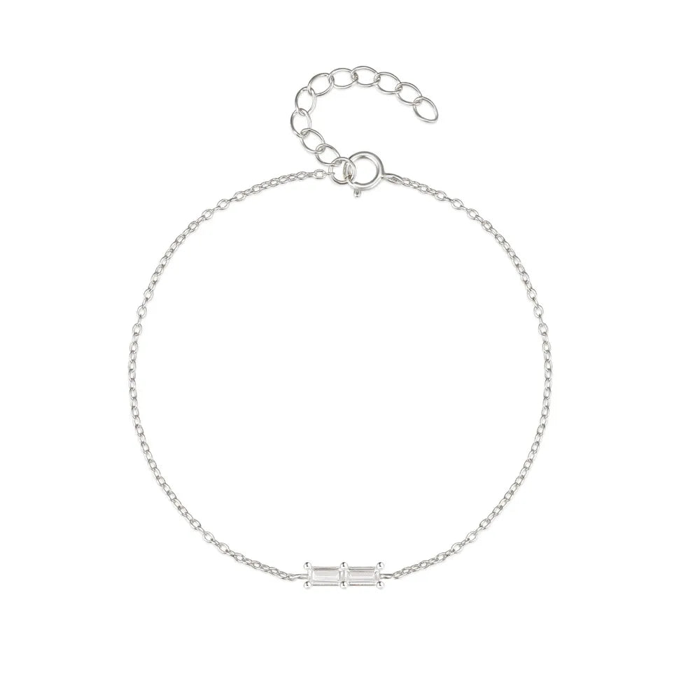 BOAKO 925 Sterling Silver Allergy Prevention Women's Bracelet Geometric Single Row Zircon Bangle Bracelets Pulseras Para Parejas