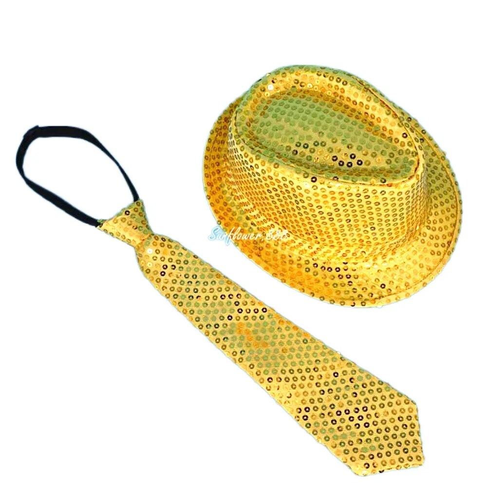 Kids Adult LED Light Up Tie Sequin Jazz Fedora Hat Flashing Neon Party Gift Costume Cap Birthday Wedding Halloween Christmas