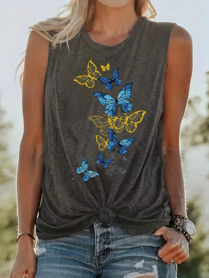 Women's Summer Butterfly  Print Loose Large Breathable and Comfortable Sleeveless Tank Top T-shirt High Street Unisex style