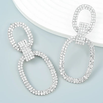 Fashion New  Shiny Double-Sided Hanging  Hollow Rhinestone Earrings Pendant Temperament  women&#39;s Jewelry