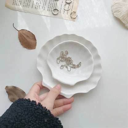 Shell Shaped White Ceramic Plate Jewelry Storage Trays Trays Storage Dishes Ring Earings Plate Home Decorative Tray Design