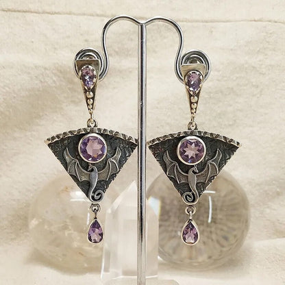 Vintage Exaggerated Dragon Gothic Punk Metal Earrings Ethnic Faux Pink Stone Pendant Earrings Jewelry