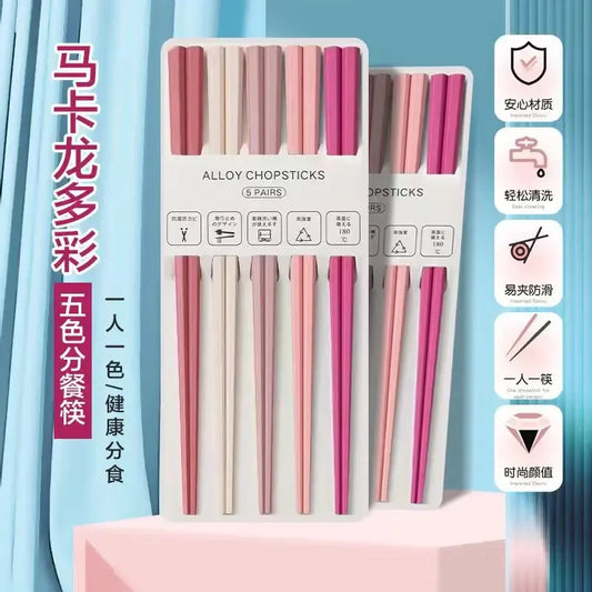 Alloy Hexagonal Morandi Chopsticks - Single Serving Tableware