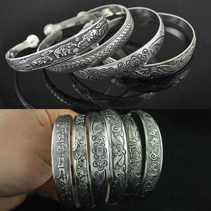 Retro Opening  Bracelet Jewelry Vintage Tibetan Silver Totem Carved Bangle Cuff