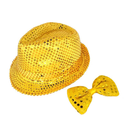 Kids Adult LED Light Up Tie Sequin Jazz Fedora Hat Flashing Neon Party Gift Costume Cap Birthday Wedding Halloween Christmas