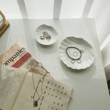 Shell Shaped White Ceramic Plate Jewelry Storage Trays Trays Storage Dishes Ring Earings Plate Home Decorative Tray Design