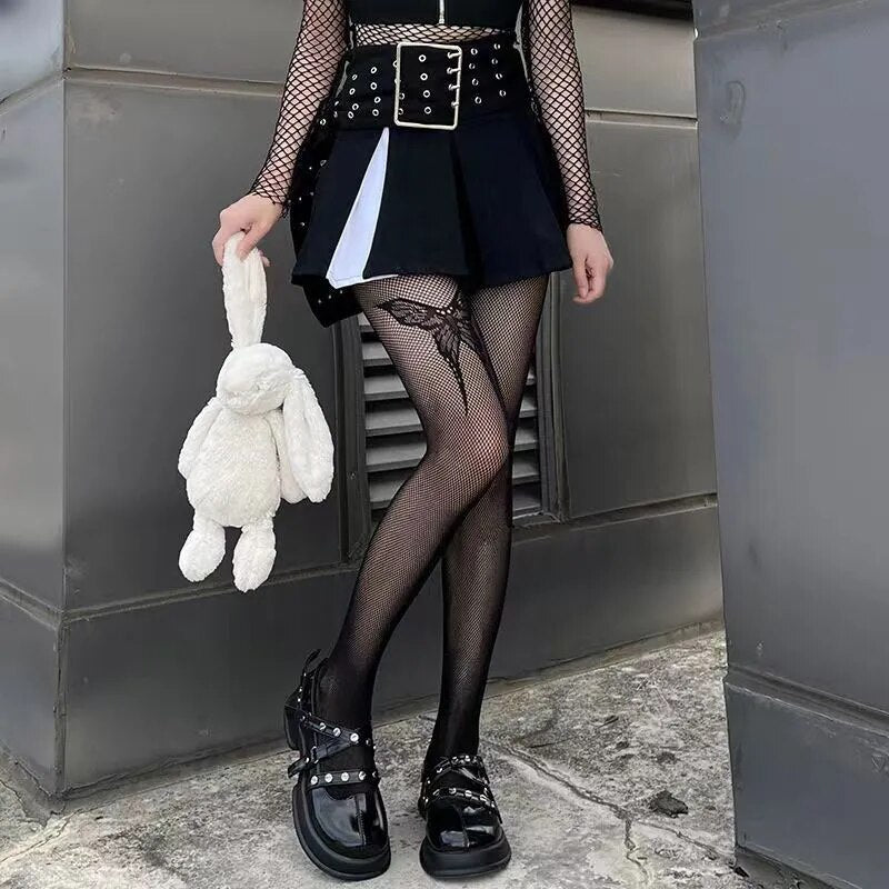 Classic Lolita Hollowed Out Lace Mesh Stockings Bottomed Pantyhose Women Gothic Punk Retro Spider Web Tights