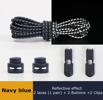 1 Pair Elastic Shoelaces Reflective Push The Spring Lock No Tie Shoe Laces Used For Sneakers Hiking Shoes Lazy Lace Round