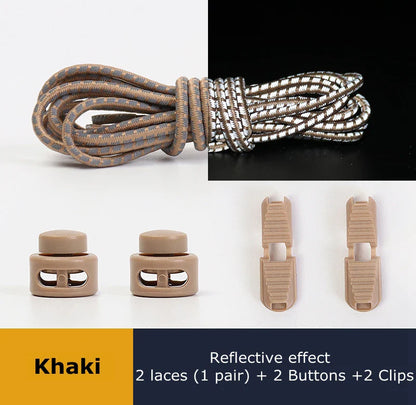 1 Pair Elastic Shoelaces Reflective Push The Spring Lock No Tie Shoe Laces Used For Sneakers Hiking Shoes Lazy Lace Round