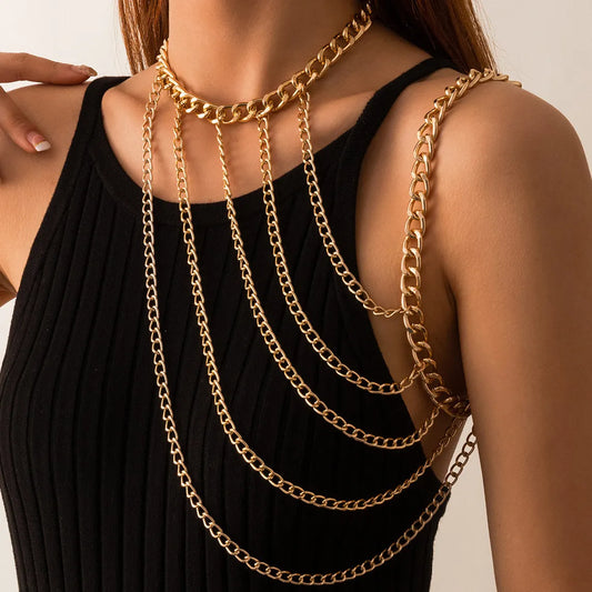 New Fashion Trend Halter Chain Clavicle Necklace Sexy Geometry U-shaped Tassel One-shoulder Body Chain for Party Woman Jewelry