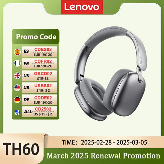 Lenovo Th60 Wireless Bluetooth 5.4 Headphones IPX3 Water and Dust Proof Headset ANC Intelligent Noise Cancellation Earphones