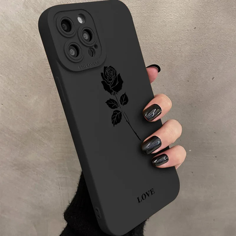Black Rose per piece graphic phone case for iPhone 16 15 14 13 12 11 x XR Xs SE2 SE 8 7 plus pro Max mini silicone back cover
