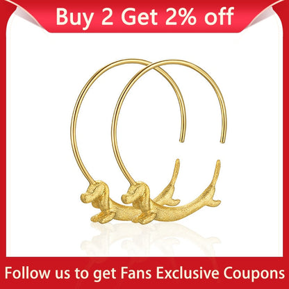 Lotus Fun Lovely Flying Dachshund Dog Big Round Hoop Earrings Real 925 Sterling Silver 18K Gold Earrings for Women Jewelry 2021