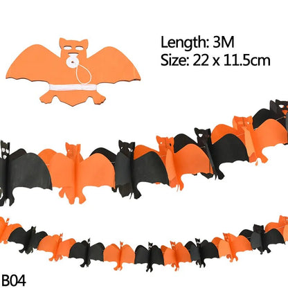 3m Halloween Banners Pumpkin Spider Ghost Head Paper Garland for Halloween Party Decoration Bat Skull Paper Chain DIY Supplies