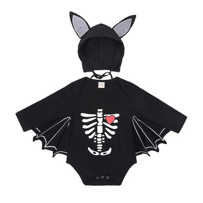 2023 Baby Halloween Cosplay Costume Solid Print Hat+Romper Bag Bone Pumpkin Bodysuit Gift Boy Girl Disguise Vampire Clothes