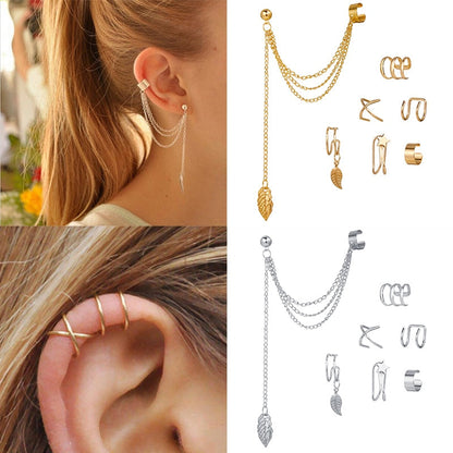 LATS Gold Color Leaves Ear Cuff Black Non-Piercing Ear Clip Earrings for Women Men Fake Cartilage Earring Cuff Jewelry Wholesale