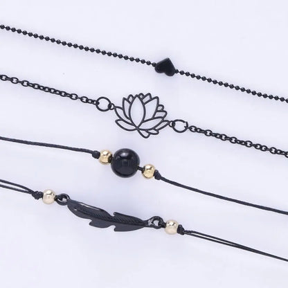 4pcs Bracelet Set Ladies Dark Wind Alloy Spray Paint Leaves Lotus Flower Peach Heart Accessories Combination Jewelry