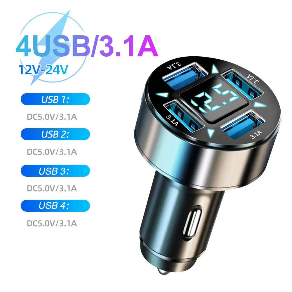 6 Ports USB Car Charger 66W PD USB Type C Quick Charge Car Phone Charger for Samsung Huawei Xiaomi iphone