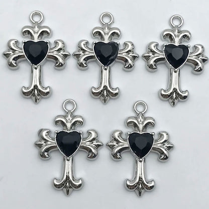 5Pcs Metal Alloy Charms Black Series Sweet and Cool Style Butterfly Cross Flower Shape Pendants Decorations For Jewelry Making