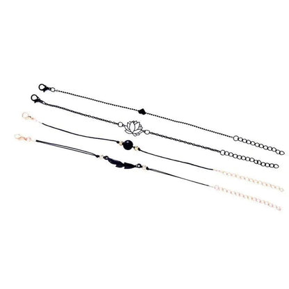 4pcs Bracelet Set Ladies Dark Wind Alloy Spray Paint Leaves Lotus Flower Peach Heart Accessories Combination Jewelry