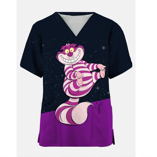 Disney Cheshire Cat Uniform Blouse Women Pullovers Nurse Uniform Working Casual Tops Scrub Nursing Nurse Medical Uniforms Shirts