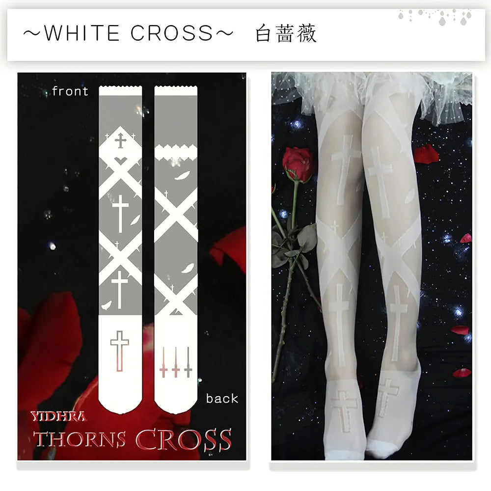 Women's Knee Stockings Dream Witch Thorns Cross Summer Lolita Socks Two-Dimensional Long Thighs Sexy Halloween Stockings Cosplay