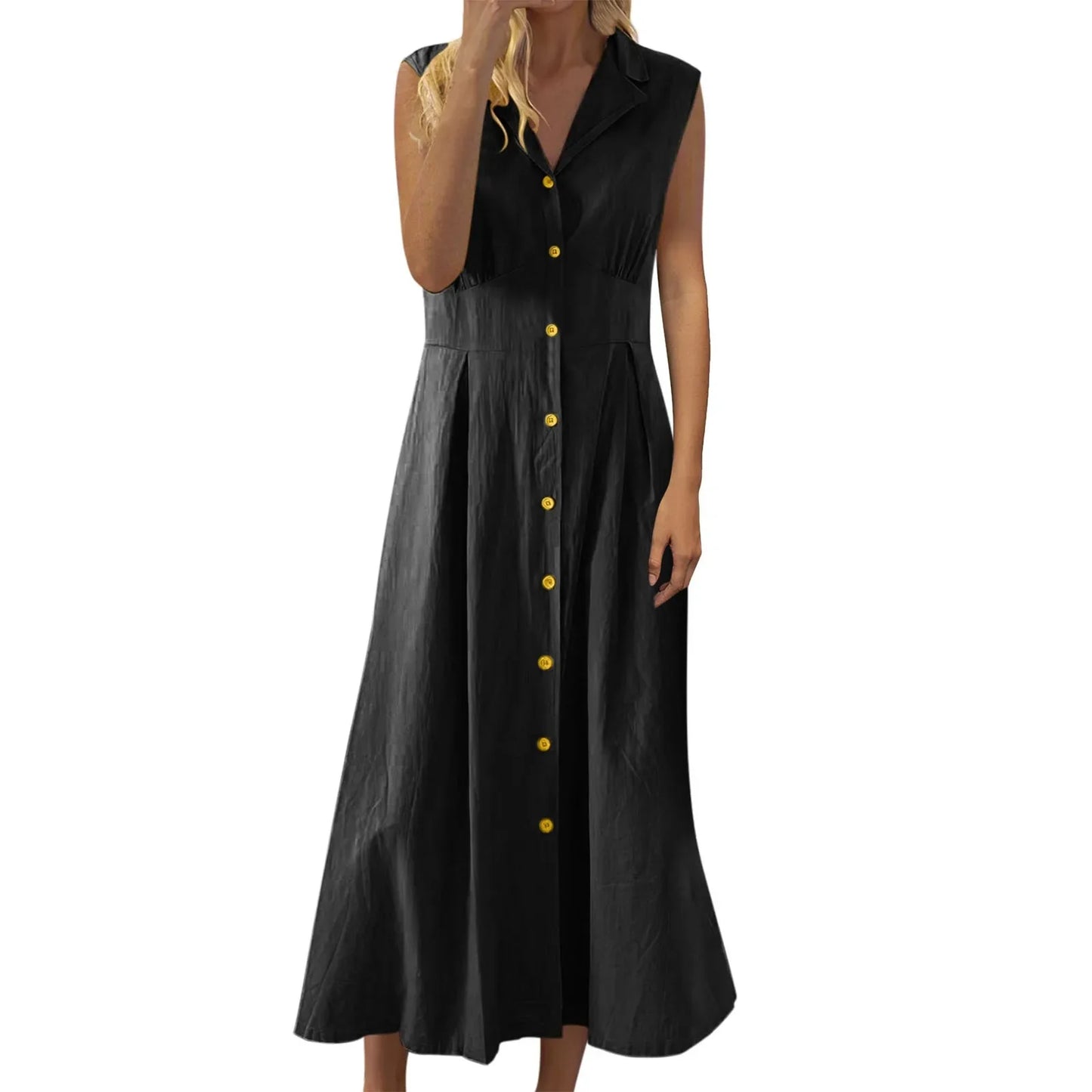 Casual Loose Sleeveless Shirt Dress Solid Color Button Cotton Linen Blend Dress Elegant Vacation Holiday Dresses платье женское