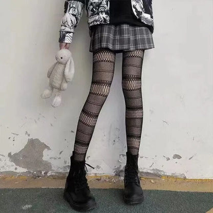 Classic Lolita Hollowed Out Lace Mesh Stockings Bottomed Pantyhose Women Gothic Punk Retro Spider Web Tights
