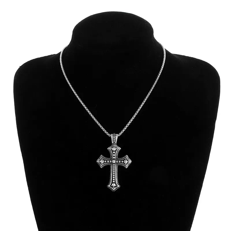 New Metal Black Cross Pendant Necklace Men and Women Fashion Gothic Punk Trend Hip Hop Accessories Jewelry Gift Wholesale