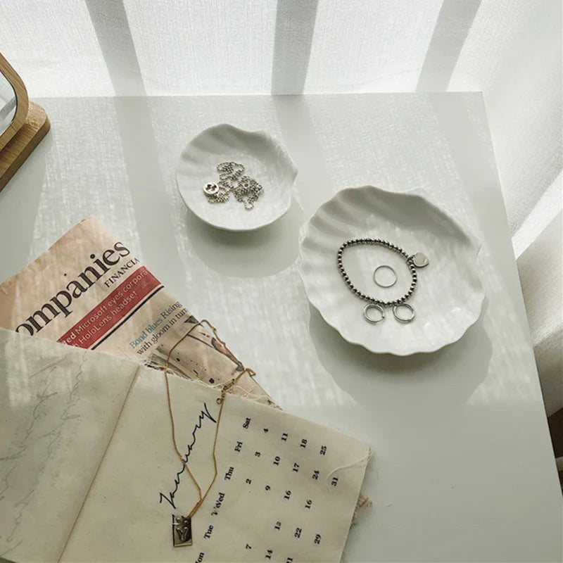 Shell Shaped White Ceramic Plate Jewelry Storage Trays Trays Storage Dishes Ring Earings Plate Home Decorative Tray Design