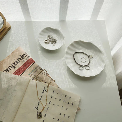 Shell Shaped White Ceramic Plate Jewelry Storage Trays Trays Storage Dishes Ring Earings Plate Home Decorative Tray Design