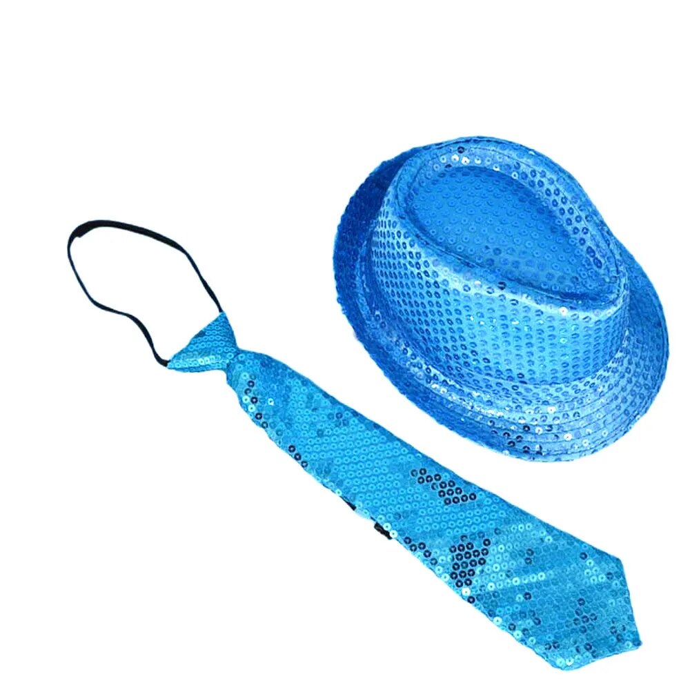 Kids Adult LED Light Up Tie Sequin Jazz Fedora Hat Flashing Neon Party Gift Costume Cap Birthday Wedding Halloween Christmas