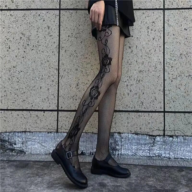 Classic Lolita Hollowed Out Lace Mesh Stockings Bottomed Pantyhose Women Gothic Punk Retro Spider Web Tights