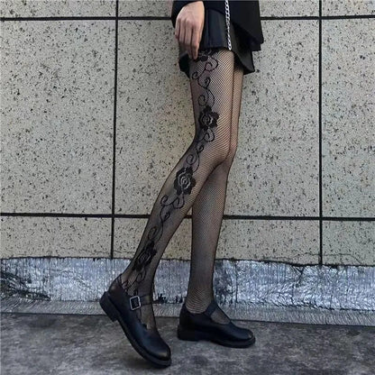 Classic Lolita Hollowed Out Lace Mesh Stockings Bottomed Pantyhose Women Gothic Punk Retro Spider Web Tights