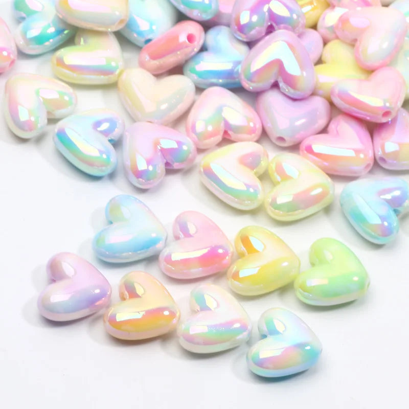 10pcs 15x17mm Macarons ABS Heart Spacer Beads Shiny Love Heart Acrylic Beads For Diy Jewelry Making Bracelet Necklace Earrings