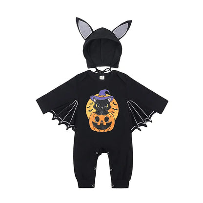 2023 Baby Halloween Cosplay Costume Solid Print Hat+Romper Bag Bone Pumpkin Bodysuit Gift Boy Girl Disguise Vampire Clothes