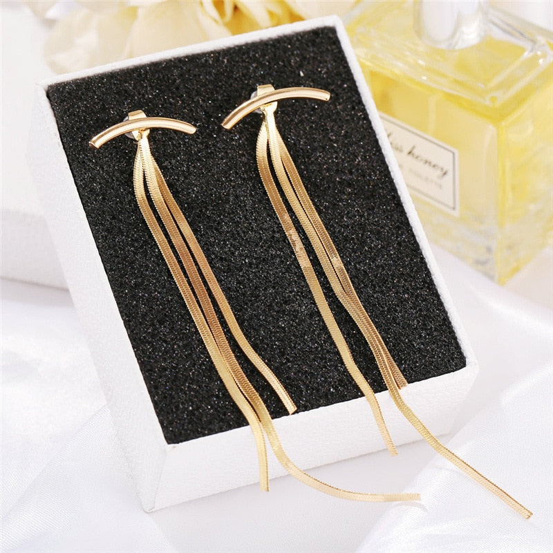 LATS Trend Long Wire Tassel Thread Chain Climb Star Heart Beads Pendants Drop Earrings women's Straight Hanging Earings Jewelry