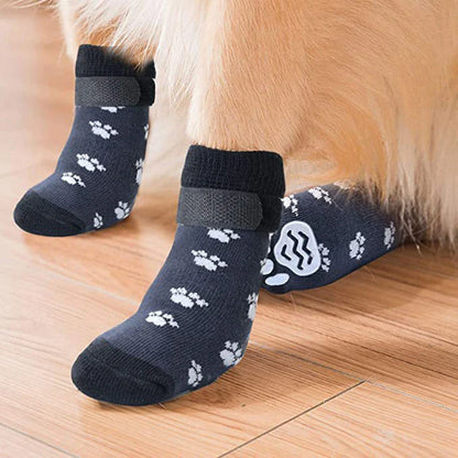 4pcs Anti-Slip Pet Dog Cat Socks with Adjustable Straps for Pets Paw Protector for Small Medium Dogs Puppy Dog Shoes Indoor Wear