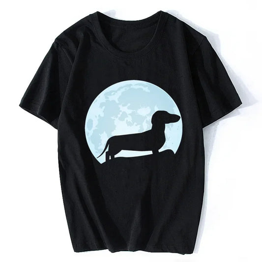 Moon Dachshund Lover T Shirt for Men women O-neck Short Sleeve Wiener Dog Tee Tops Clothing Gift Streetwear Graphic T Shirts