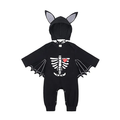 2023 Baby Halloween Cosplay Costume Solid Print Hat+Romper Bag Bone Pumpkin Bodysuit Gift Boy Girl Disguise Vampire Clothes