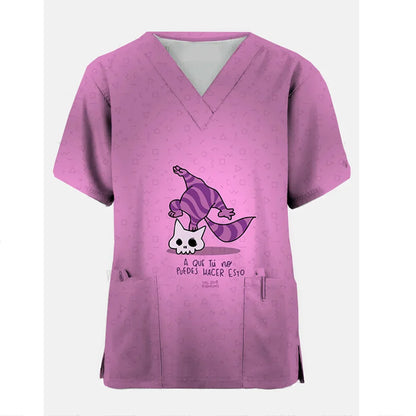 Disney Cheshire Cat Uniform Blouse Women Pullovers Nurse Uniform Working Casual Tops Scrub Nursing Nurse Medical Uniforms Shirts