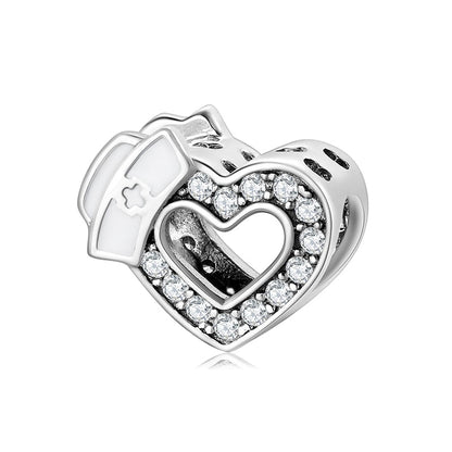 925 Sterling Silver Nurse Hat Heart Brain Lungs Ribs Pendants Beads Fit Charm Silver 925 Original Bracelet Fine Jewelry Making