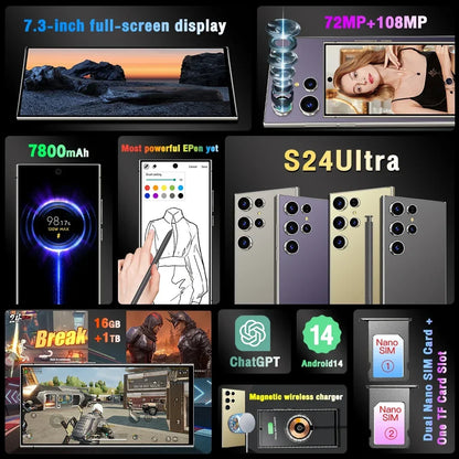 2025 New S24 Ultra 7.3HD Original Smartphone Global Version 4G 5G Dual SIM Cellphones Android14 Cell Phone 8000mAh Mobile Phones