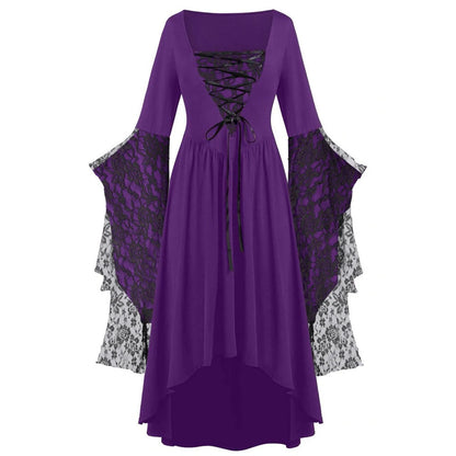 Halloween Costumes Dress Medieval Costume Batwing Sleeve Long Dress Gothic Lace Skeleton Punk All Saints' Day Party Dress