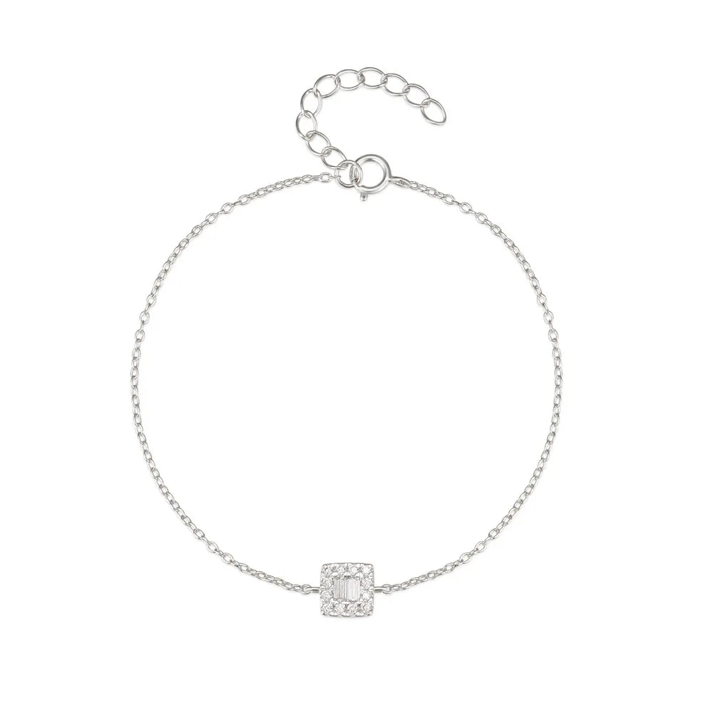 BOAKO 925 Sterling Silver Allergy Prevention Women's Bracelet Geometric Single Row Zircon Bangle Bracelets Pulseras Para Parejas