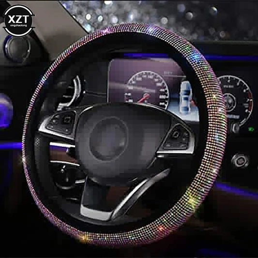 Universal 38CM Rhinestones Steering Wheel Cover with Crystal Diamond Sparkling Car Breathable Anti-Slip Steering Wheel Protector