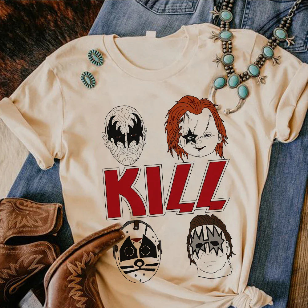 Satan Halloween Horror Ghost t shirt women stretchy t-shirts female Japanese clothes