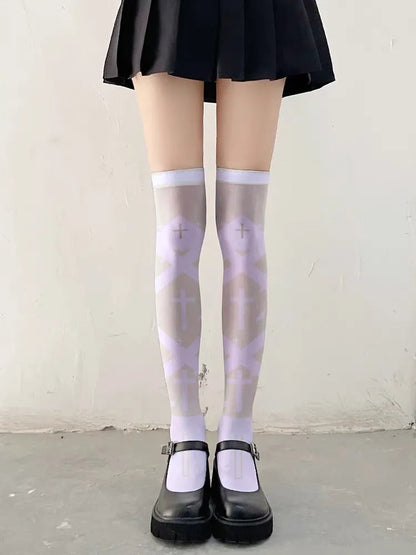 Women's Knee Stockings Dream Witch Thorns Cross Summer Lolita Socks Two-Dimensional Long Thighs Sexy Halloween Stockings Cosplay