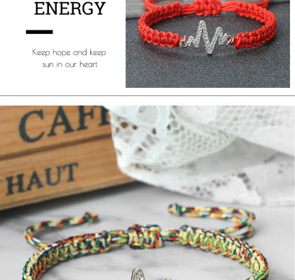 Romantic Cardiac signal Metal Thread Bracelet Red Black Couple Bangles Chain Pulsera Jewelry Gift for Friend